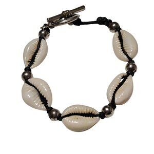 Cowrie Shell Bracelet Beach Core Surfer Silver Bead Accents Fashion Jewelry